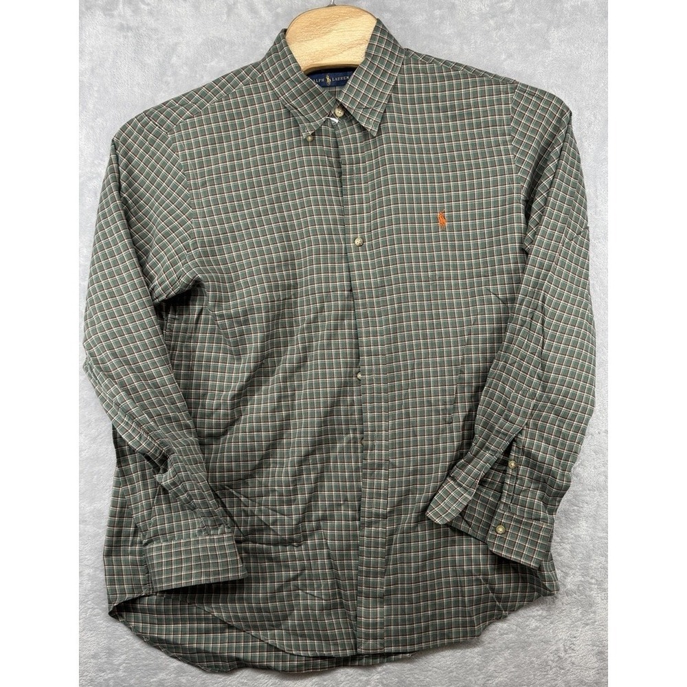 Ralph‎ Lauren Green Cotton Gingham Check Button Down Shirt Men's Size L NWOT
